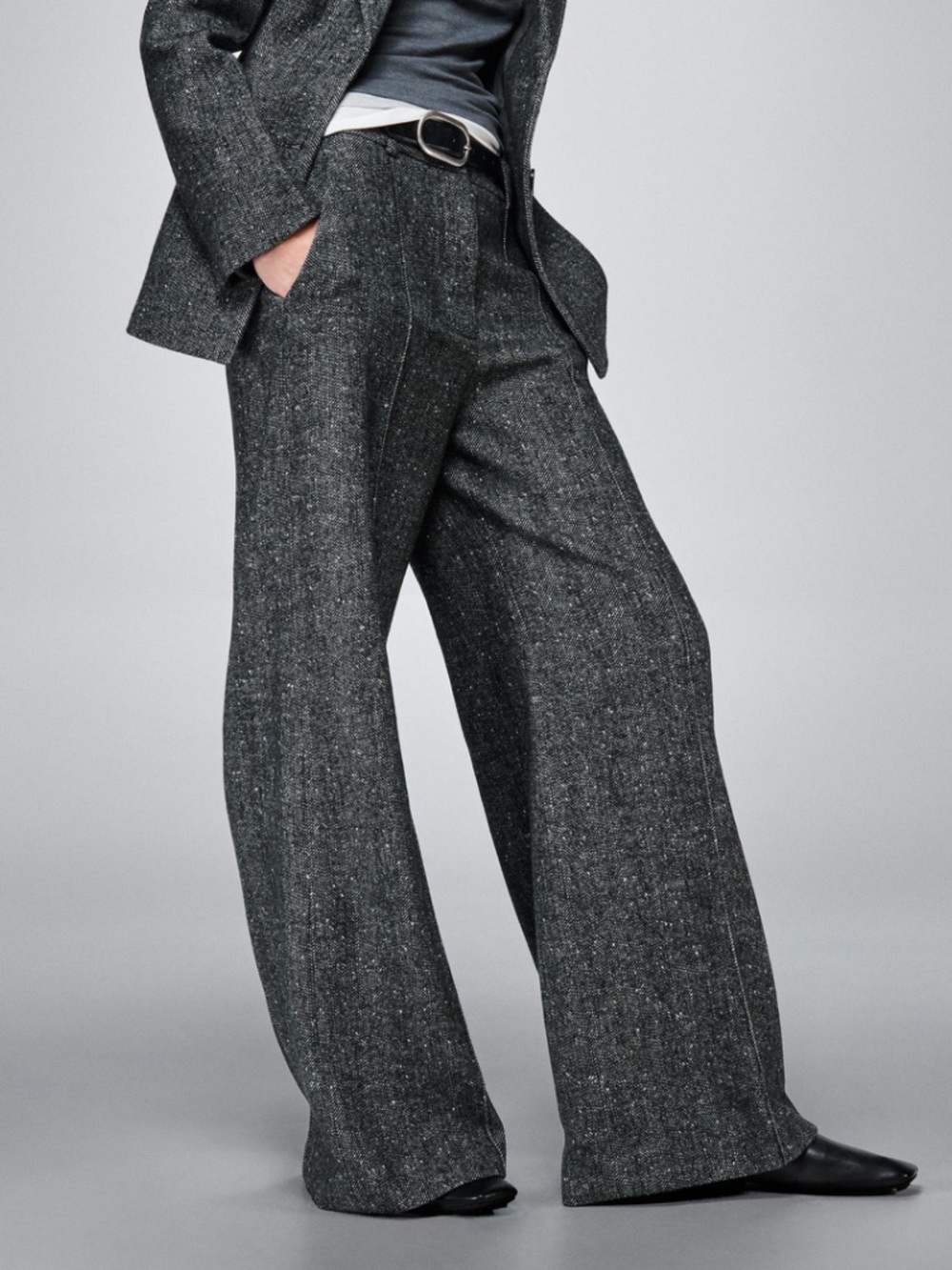 Zara Gray Textured Wide Leg Trousers Pants Size Medium NWT 3544/251